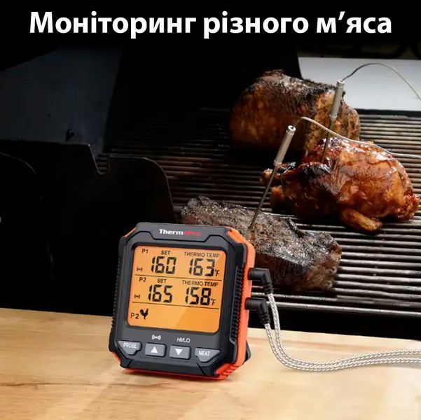 Двоканальний термометр для м'яса та духовки ThermoPro TP-717 Кулінарний щуп з підсвіткою екрана 117761 фото