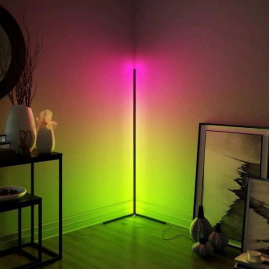 Кутовий LED торшер висотою 2м RGB підсвічування, лампа нічник c Bluetooth управлінням зі смартфона Чорний (2728) 1132342 фото